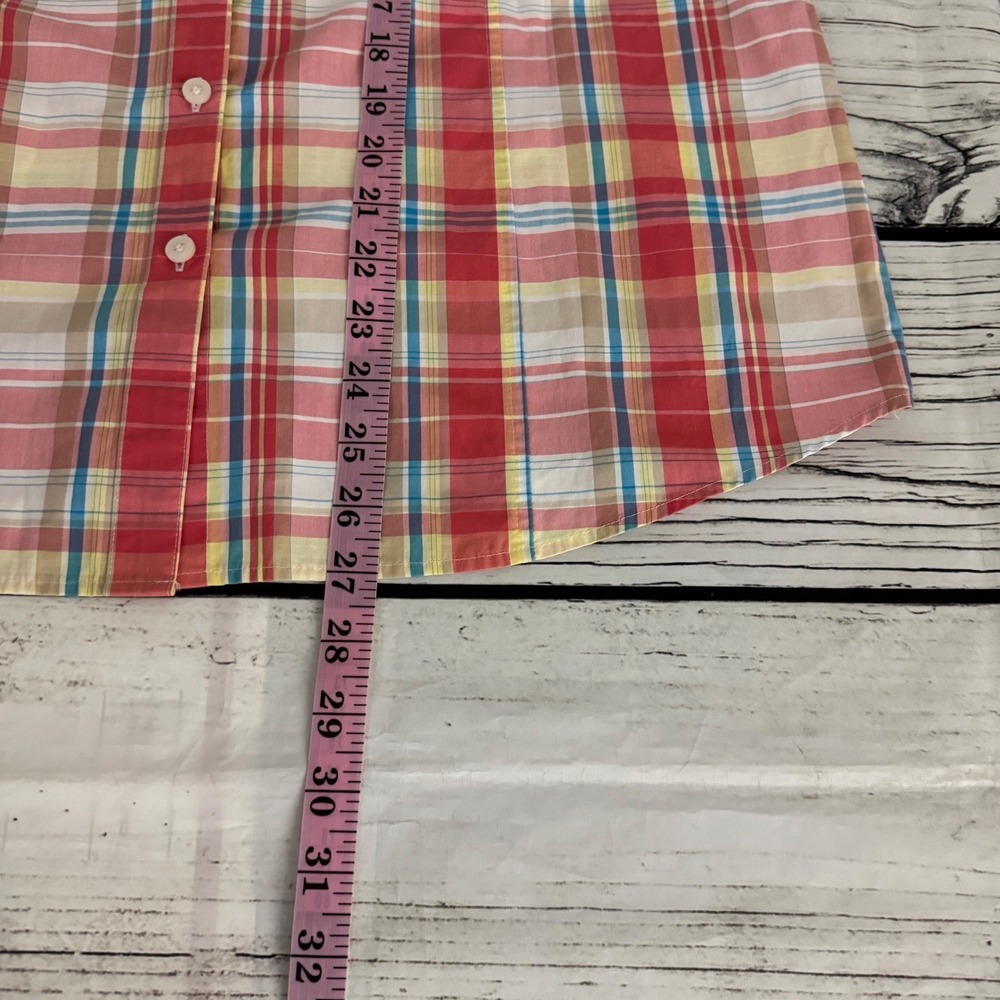 Foxcroft Womens 14 Red Plaid Wrinkle Free Fitted Short Sleeve Button Down Shirt - Picture 7 of 8